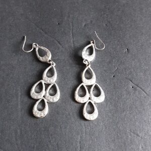 Elegant Silvertone Teardrop Dangle Earrings